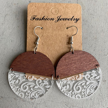 Wood Acrylic Geometric Stitching Rose Flower Lace Laser Marking Personalized Earrings 012285b8 a584 4f7f a230 f84351bed4fe