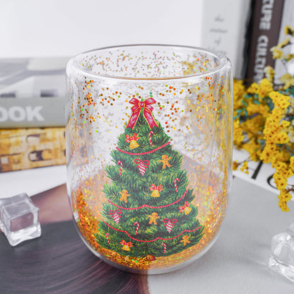 Christmas Tree Cups Heat Resistant Double Layer Flowing Sequins Christmas Cup Household Handwork Cartoon Christmas Trees Tumb