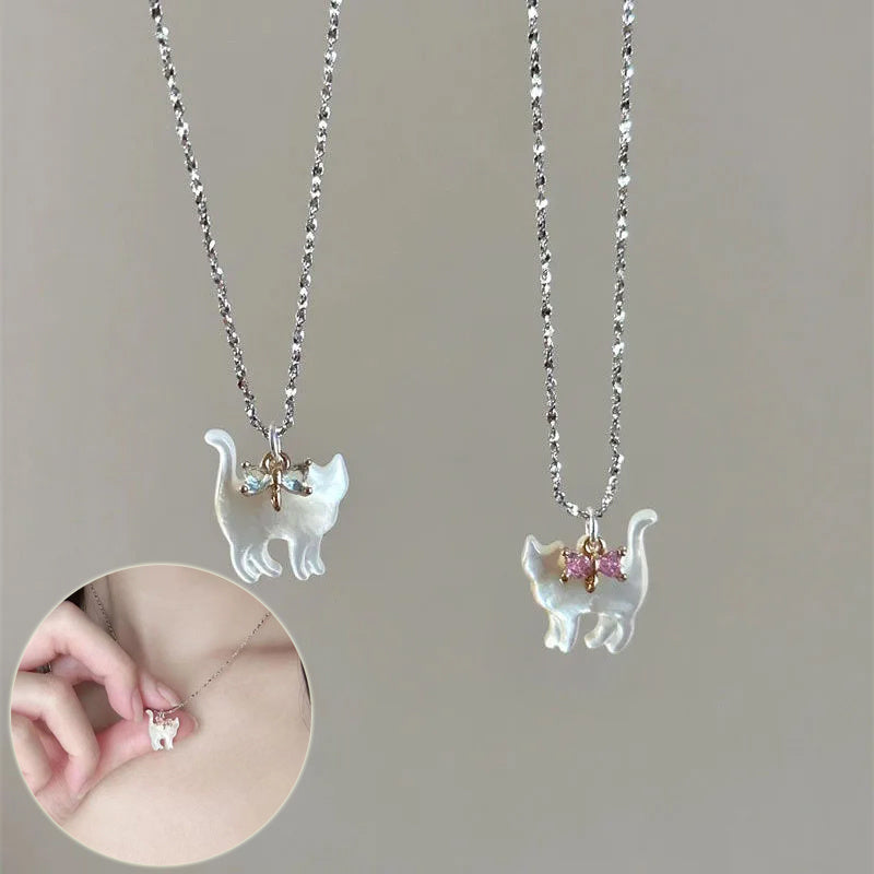 Fashion Jewelry Cute Transparent Cat Rhinestone Pendant Necklace Silver Plated Chain Women Girls Fashion Collar Necklace Part