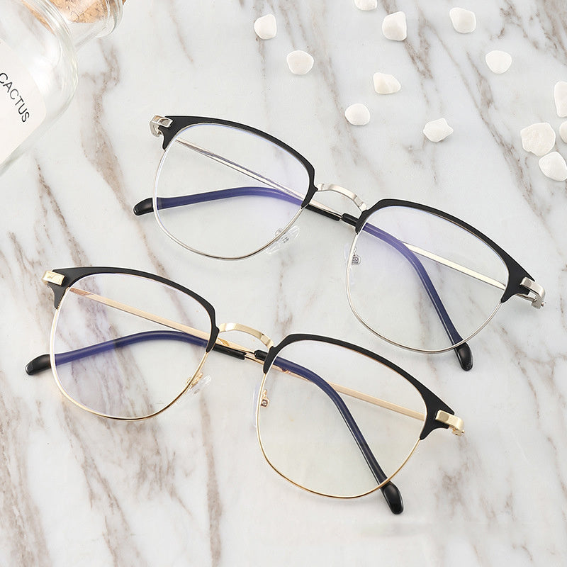 Black Eyebrow Frame Texture Super Light Plain Glasses Female Anti-blue Myopia Glasses Male Optional Degree Metal Large Frame 
