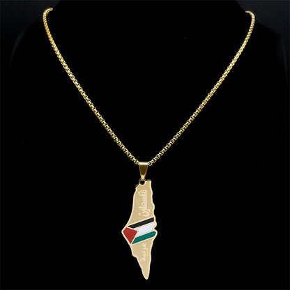 Palestine Israel Map Pendant Necklaces For Men Women Stainless Steel Gold Color Palestinians Ethnic Map Jewelry Gifts 017a28b
