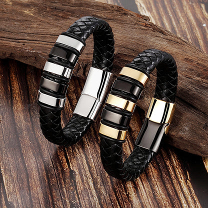 Leather Cord Bracelet Men's Stainless Steel 01903bca 24a6 475e 91da 6ed3afc7e8f5
