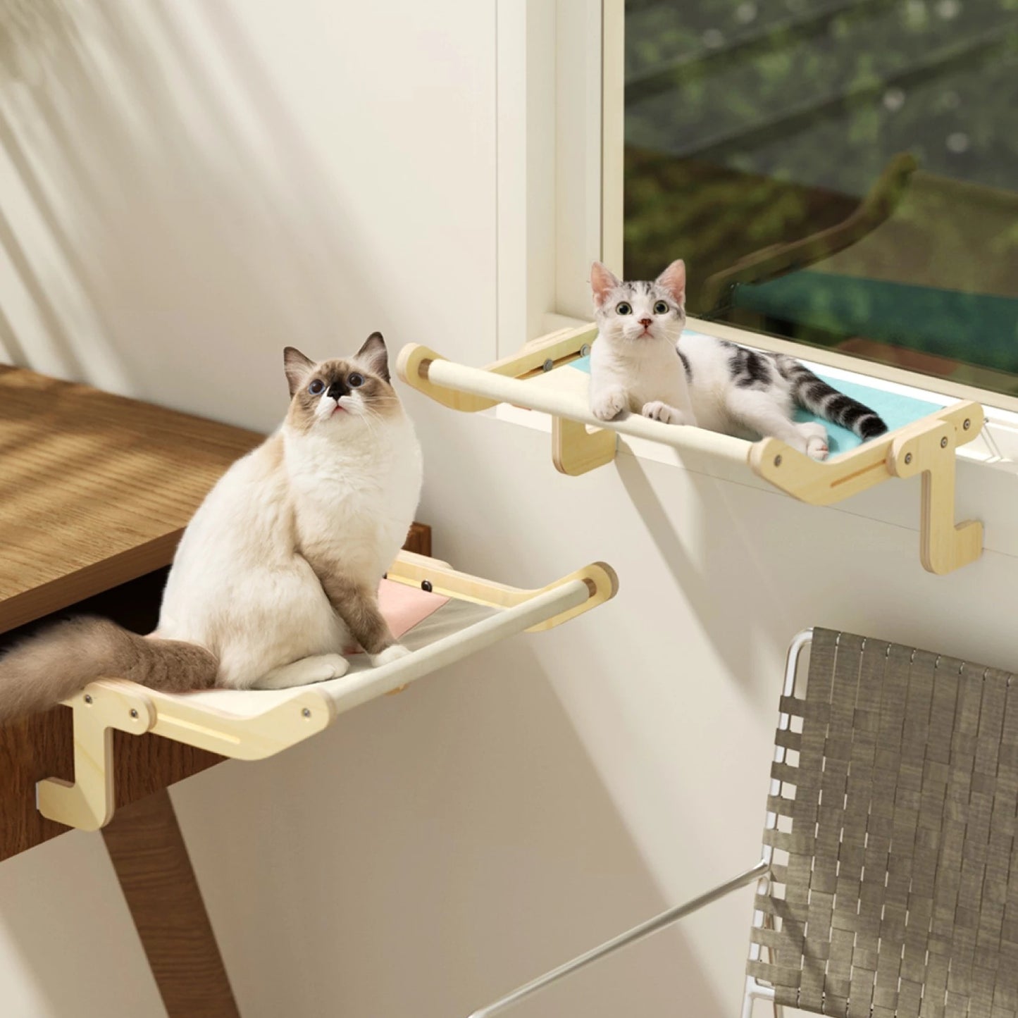 Mewoofun Pet Cat Window Perch 4 Color Wooden Assembly Hanging Bed Cotton Canvas Easy Washable Multi-Ply Plywood New Dropshipp