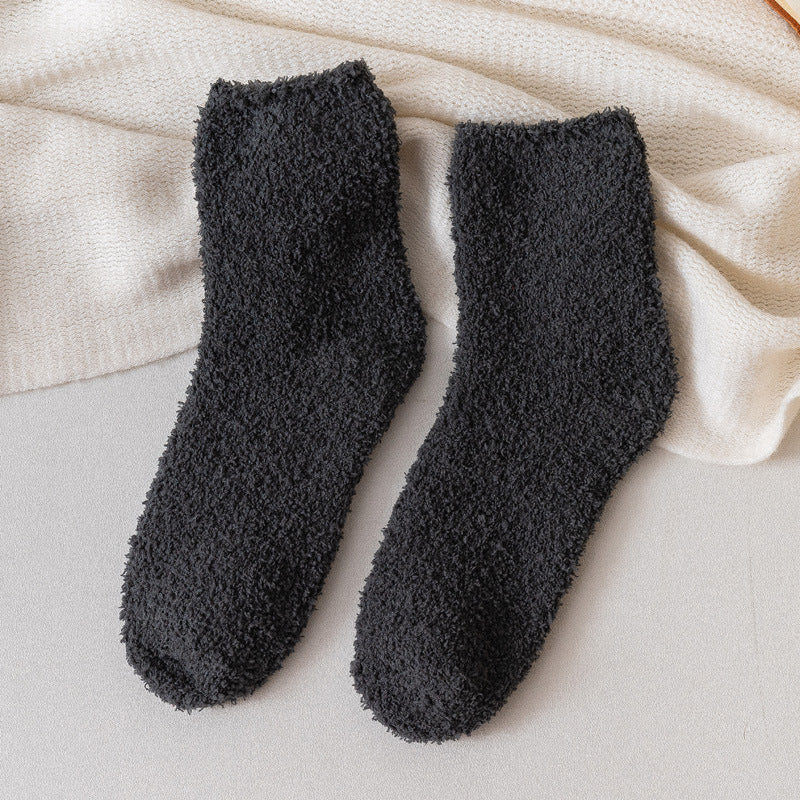 Autumn And Winter Half Velvet Socks Coral Velvet Women's Solid Color Socks Thickened Warm Mid-calf Length Socks 01bce091 174a