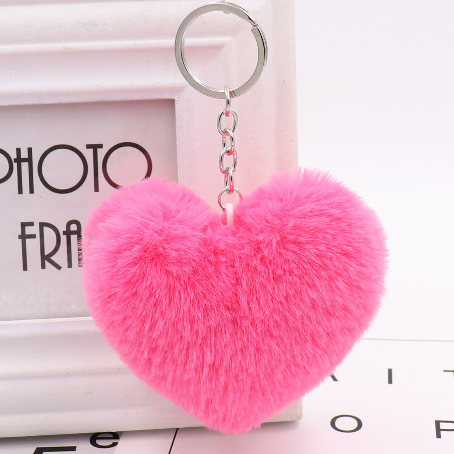Heart-shaped Fur Ball Keychain Rex Rabbit Plush Car Pendant 020e27be 28d7 477b ab46 dce7178d00ca
