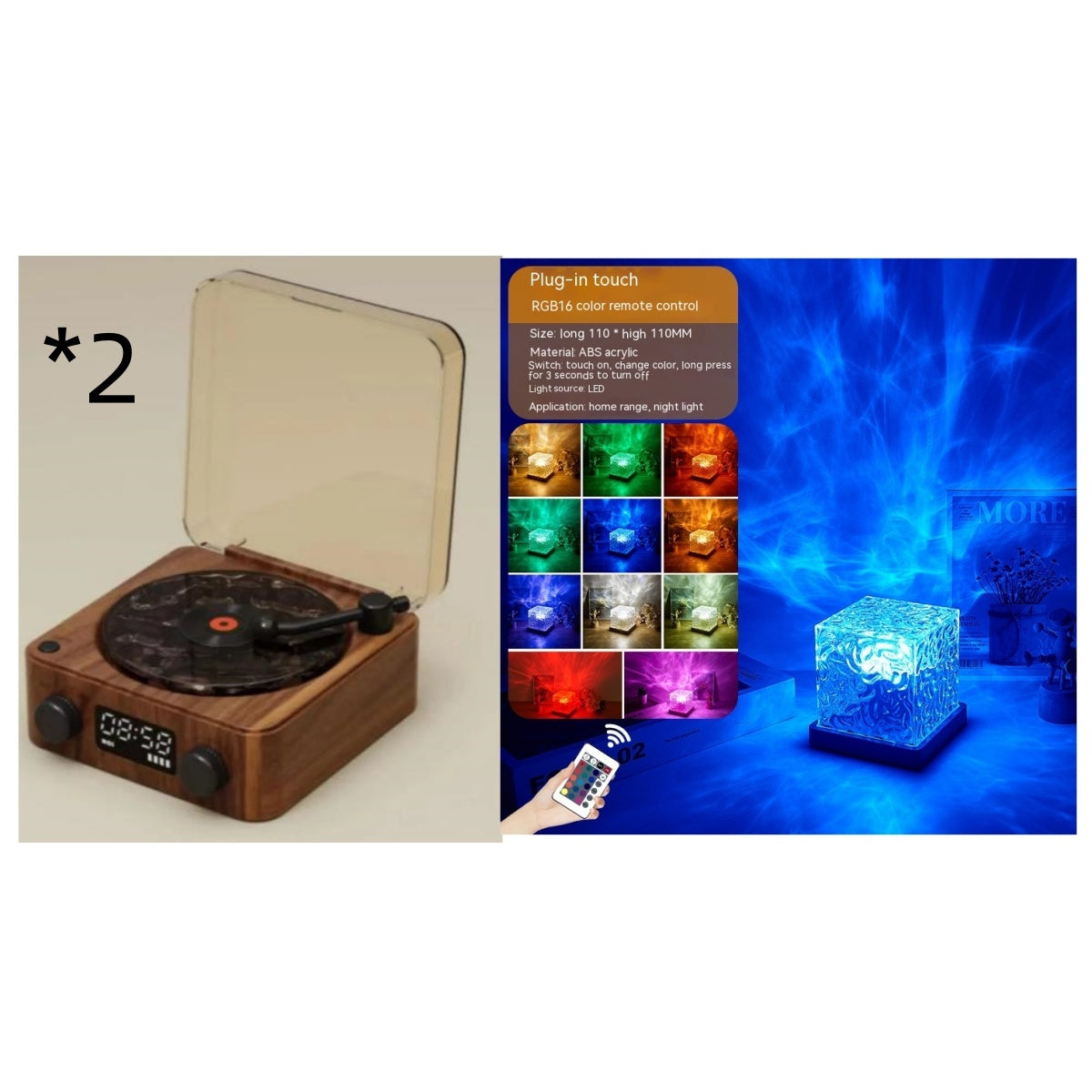 Retro Turntable Speaker Wireless Bluetooth-compatible 5.0 Vinyl Record Player Stereo Sound With White Noise RGB Projection La