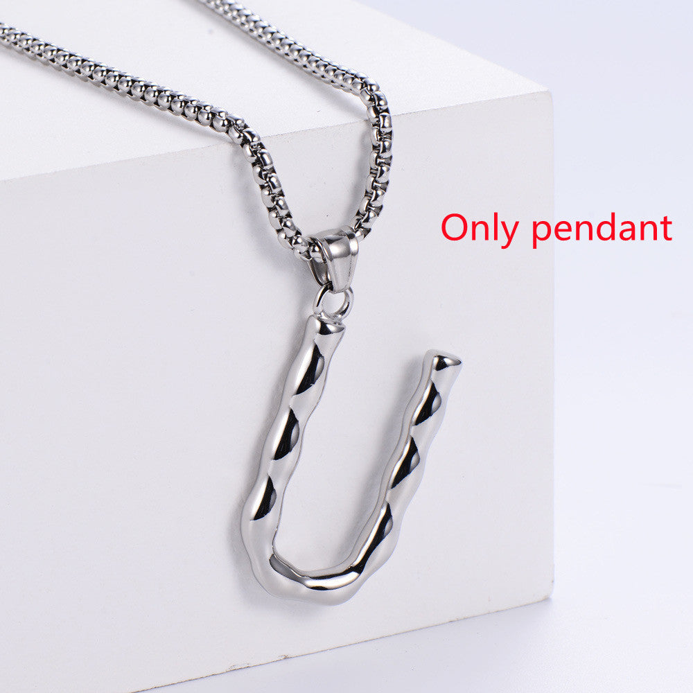 Three-dimensional 26 English Letter Pendant Necklace Fashion Jewelry Titanium Steel Couple Ornament 0296b8bb e6c6 4b56 af44 f
