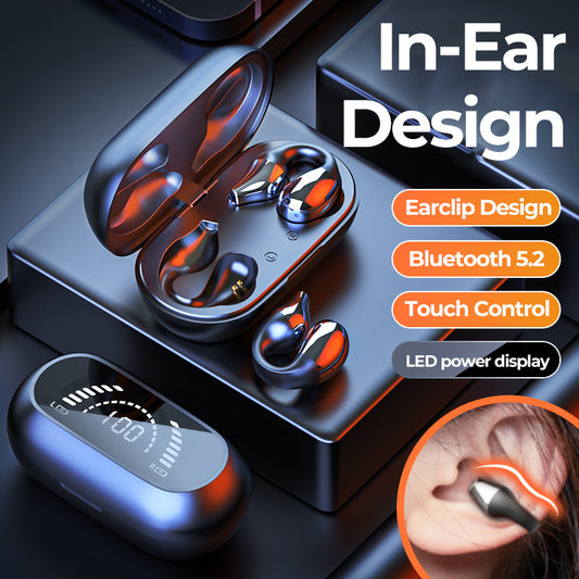 Ear Clip Bone Conduction Headphone Bluetooth-compatible 5.2 HIFI Wireless Earphone Touch Handsfree Sports Noise Cancelling He
