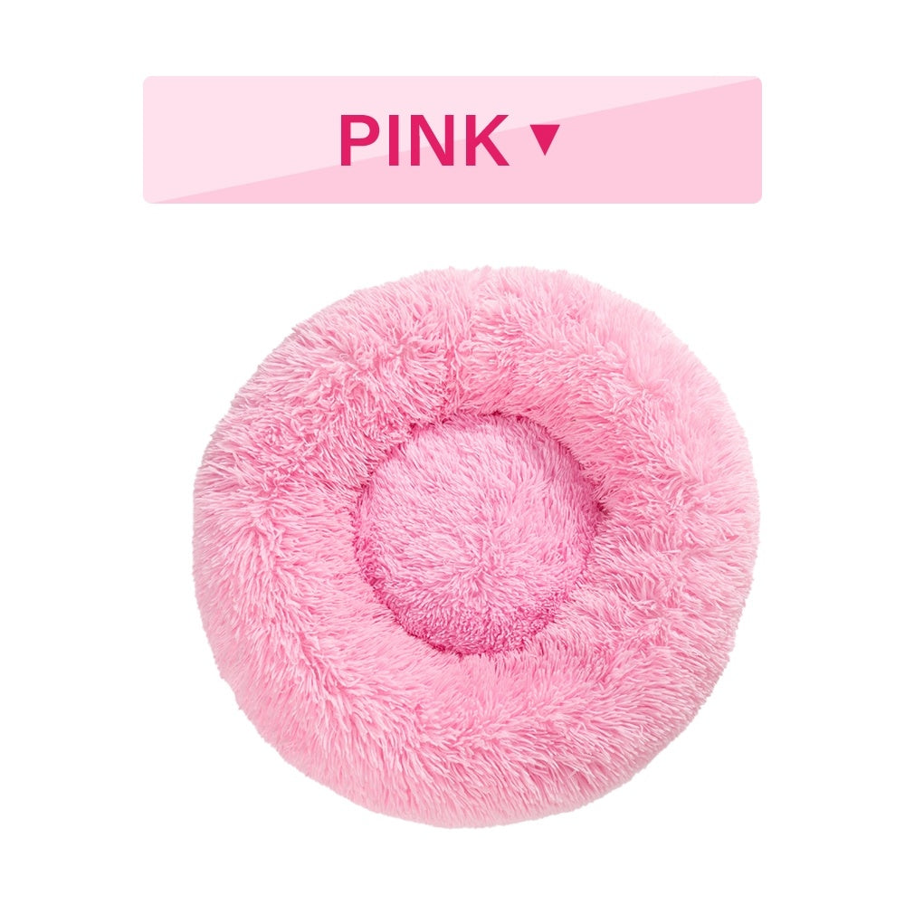 Fluffy Donut Dog Bed  Warm Soft Long Plush Pet Cushion Dog House Cat  Bed Washable Pet Sofa Mat Calming Samll Large Dog Beds 