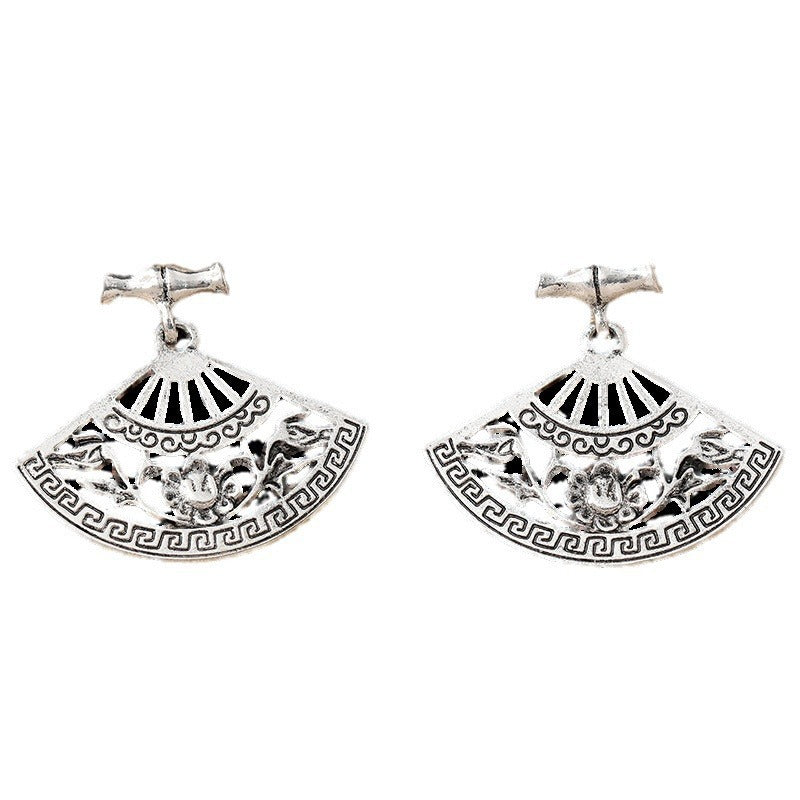 Retro Hollow Fan Classical Pattern Silver Stud Earrings 03043f69 af1e 4817 904c 6ee286e622c6