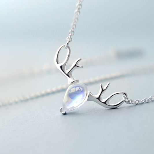 S925 Elk Necklace Forest Moonstone Pendant Clavicle Chain 030c1d86 1627 4d10 85ae aa2208479b89