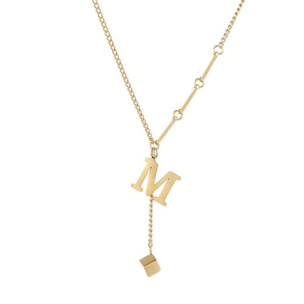 Simple M Shaped Small Square Pendant Necklace Womens Titanium Steel 0315f37f c9fb 4046 8f19 63a554d1167f