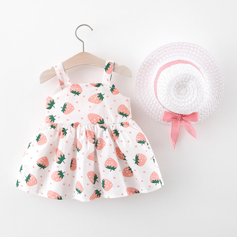 Girl's Straw Hat Skirt With Strawberry Big Bow Suspenders 036cb784 ea92 48ab a65b e6cffde5a95d