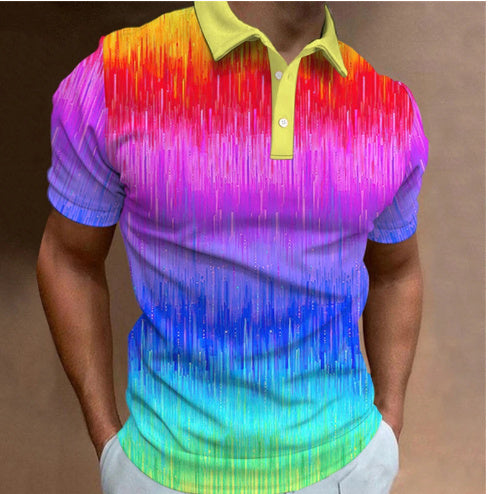 3D Printing Colorful Black Men's Zip Short Sleeve POLO Shirt - HD Wireless Product #8