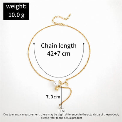 Simple Temperament Rose Flower Pearl Pendant Clavicle Chain 03c668f3 30e1 4acd 80df cf25ae5055fa