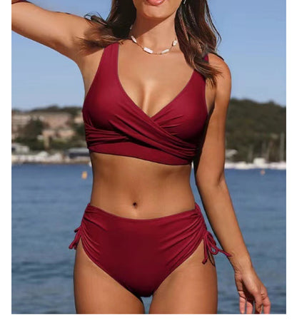 Women's Seaside Swimwear Cross Strap Solid Color Split Swimsuit Bikini 04303226 e673 48be 9fc0 0ac4f92e0ca9
