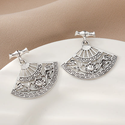 Retro Hollow Fan Classical Pattern Silver Stud Earrings 046b6c9d e6b1 4b72 8207 ad95ccf81060