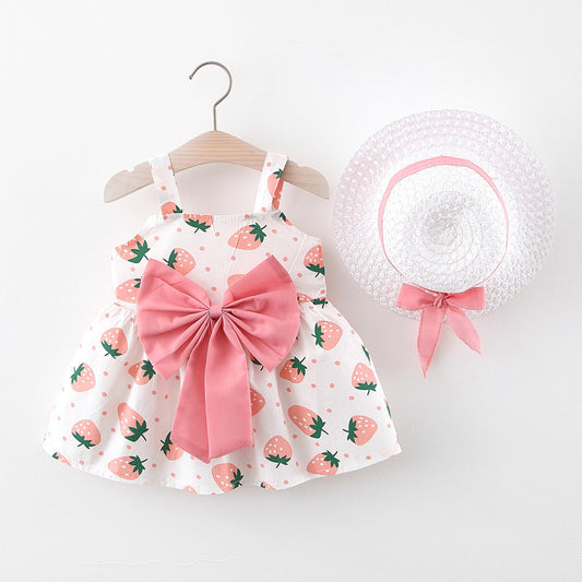 Girl's Straw Hat Skirt With Strawberry Big Bow Suspenders 046ee6f1 ab74 47c6 9b5a dfdebb10ceb3
