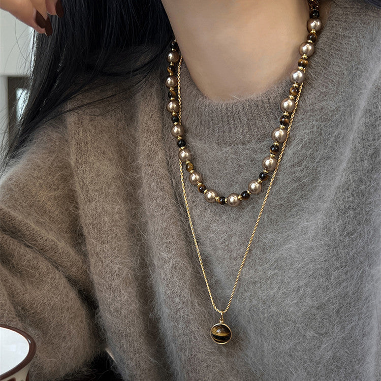 Brown Tiger Eye Pearl Necklace Autumn And Winter Light Luxury Niche Sweater Chain Women Fashion Jewelry 04cff892 48c3 4896 a7