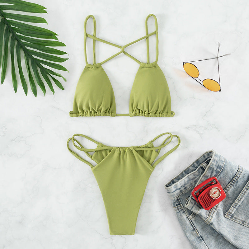Women's Bikini Swimwear Solid Color Double Layer Fabric Split 0539ebd6 1492 46b6 936e 69bd412604f9