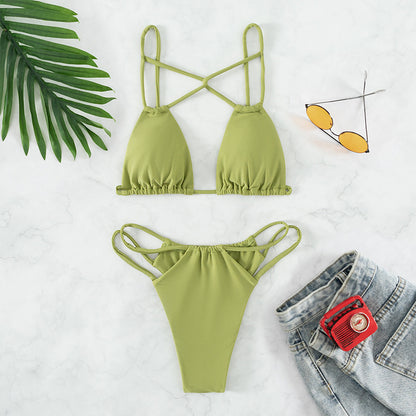 Women's Bikini Swimwear Solid Color Double Layer Fabric Split 0539ebd6 1492 46b6 936e 69bd412604f9
