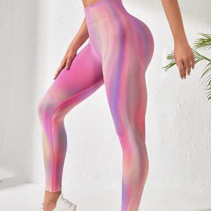 New Tie Dye Aurora Print Sports Pants Seamless High Waisted Fitness Yoga Pants For Women Gym Running Sweatpants Trousers 0545