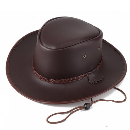 Solid Colour Leather Cord Large Brimmed Sun Visor Cowboy Hat 0567a0c5 6a2a 406f ac4e 59a244ba426a