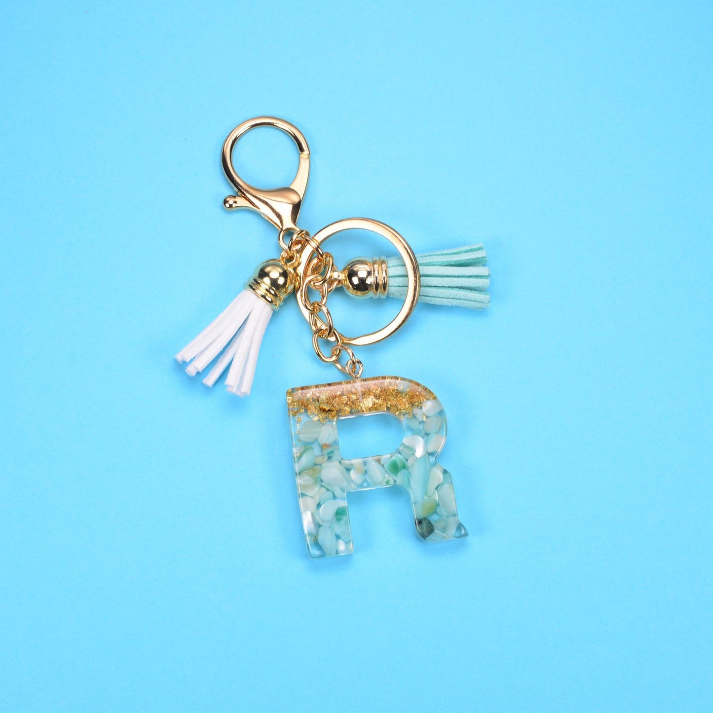 English Alphabet Keychain Tassel Pendant Stone Gold Foil Resin Key 0570f448 f095 44ed 9820 19bd2b930c98
