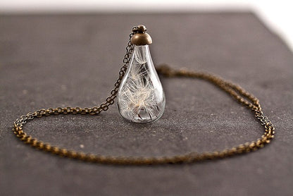 Vintage Handmade Fashion Dandelion Seed Glass Necklace