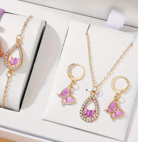 4PCS Set Luxury Women Butterfly Necklace Bracelet Earrings Drop Oil Diamond Jewelry For Girl Gift Jewelry Fashion Jewelr