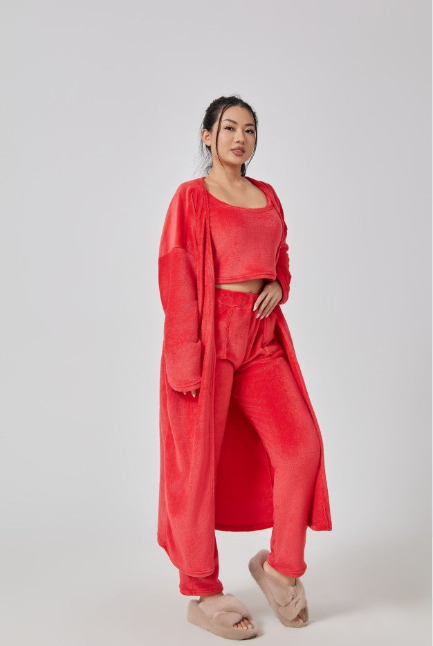 Cozy Pajama Set, 3 Piece Lounge Set, Cute Loungewear, Warm Suit Sets, Matching Set, Lounge Set, 3 Piece Pant Sets, Women Wint