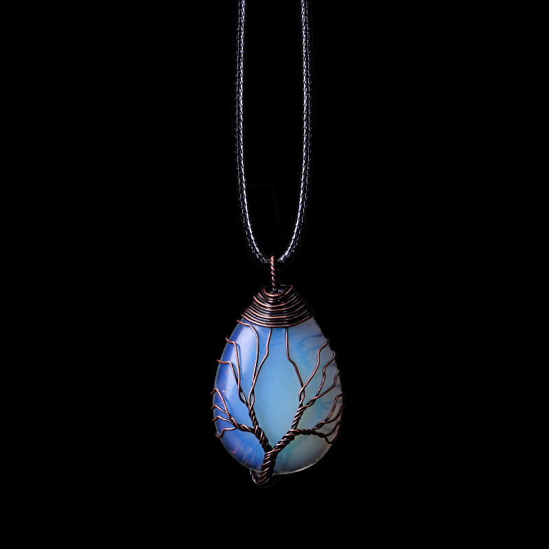 Natural Stone Crystal Drop-shaped Winding Tree Of Life Pendant Necklace Jewelry 0636840e 82d9 4a7c 83c8 f509dead5dc2