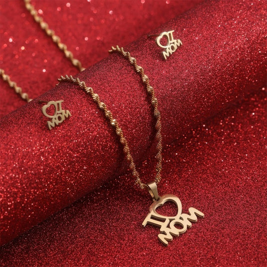 Mother's Day Jewelry Set Stainless Steel I Love Mom Mama Love Heart Pendant Necklace Earrings Thanksgiving Gift 06771c0d 4de5