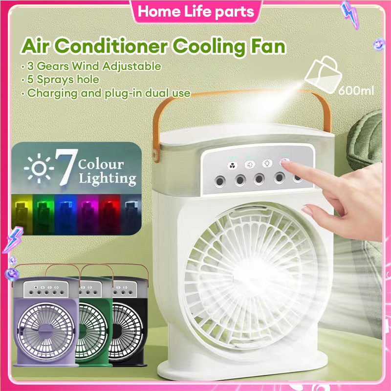 Portable USB Air Conditioner Cooling Fan With 5 Sprays 7 Color Light 600ML Water Tank Spray Mist Air Cooler Humidifiers 06b09