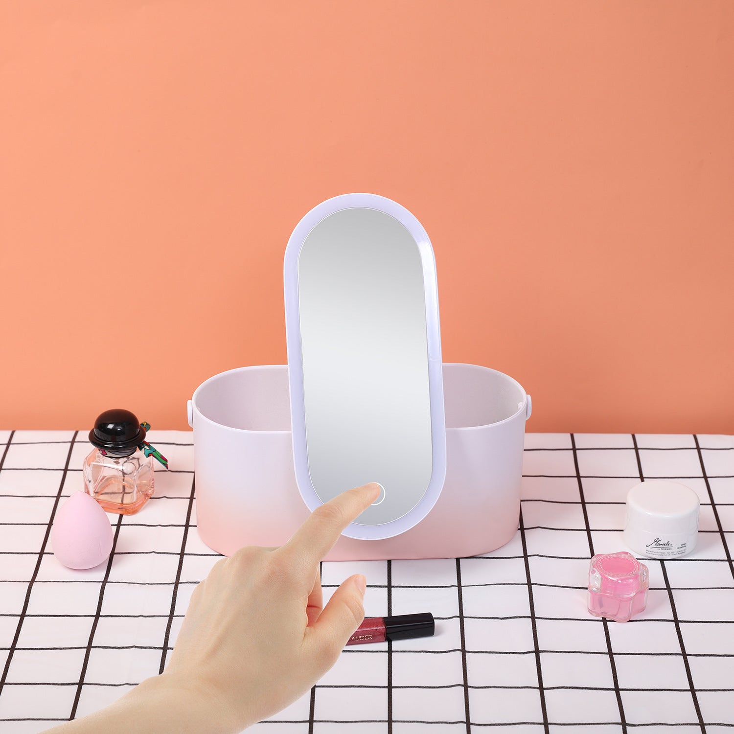 Storage Box LED Makeup Mirror Portable Portable Travel Makeup Organizer Carrying Box With Mirror LED 06dc0b26 8644 46a3 ae91 