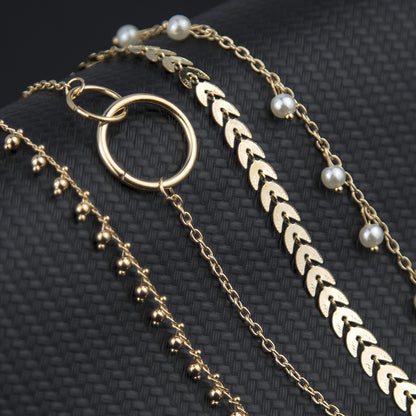 Simple Geometric Circle Wheat Ear Pearl Pendant 4-piece Set Bracelet 0751d747 1206 49a9 a683 00c43bb9a8fd