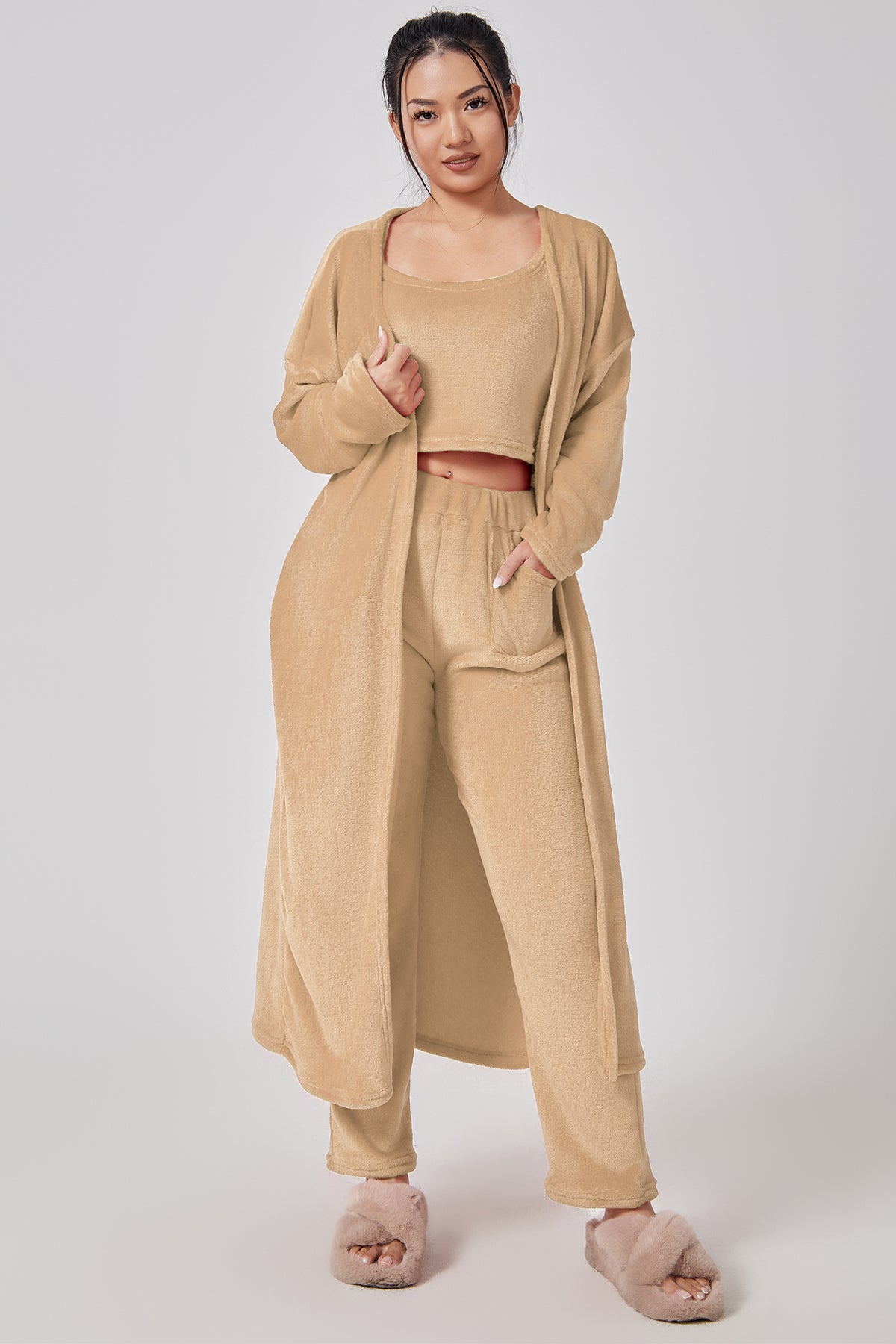 Cozy Pajama Set, 3 Piece Lounge Set, Cute Loungewear, Warm Suit Sets, Matching Set, Lounge Set, 3 Piece Pant Sets, Women Winter Dress