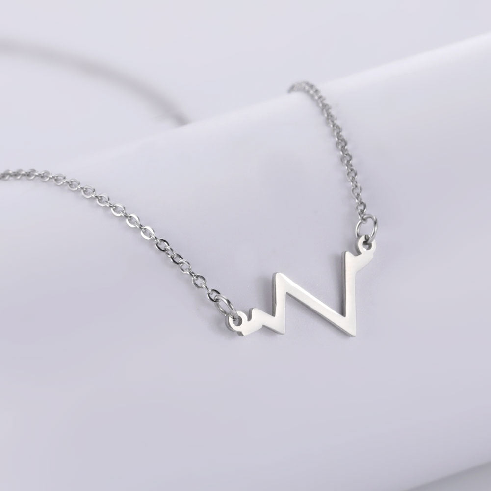 Women's Simple Versatile Stainless Steel ECG Pendant Necklace 07d5043c 516d 49c9 9112 3a4970d41c51