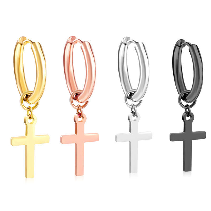 European And American Fashion Stainless Steel Ear Clip Temperament Men's And Women's Cross Earrings 07ee2464 c617 4c7e b797 b