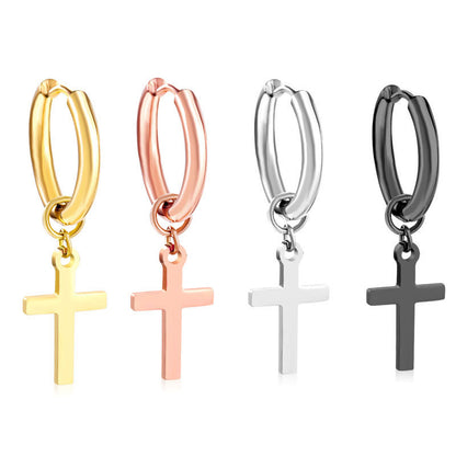 European And American Fashion Stainless Steel Ear Clip Temperament Men's And Women's Cross Earrings 07ee2464 c617 4c7e b797 b