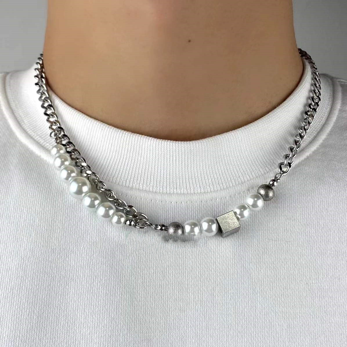 Men's Cuban Pearl Double Stitching Design Necklace 080eabbf b26b 4401 9d5e 5a02efdf0d20