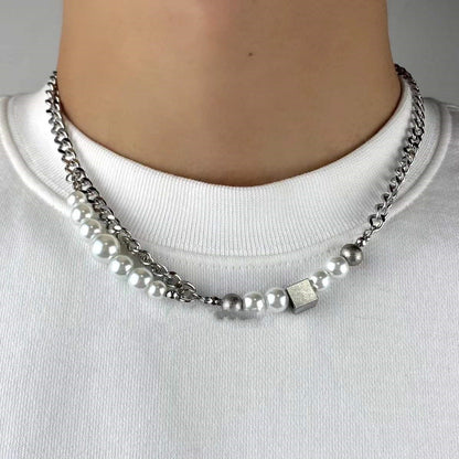 Men's Cuban Pearl Double Stitching Design Necklace 080eabbf b26b 4401 9d5e 5a02efdf0d20