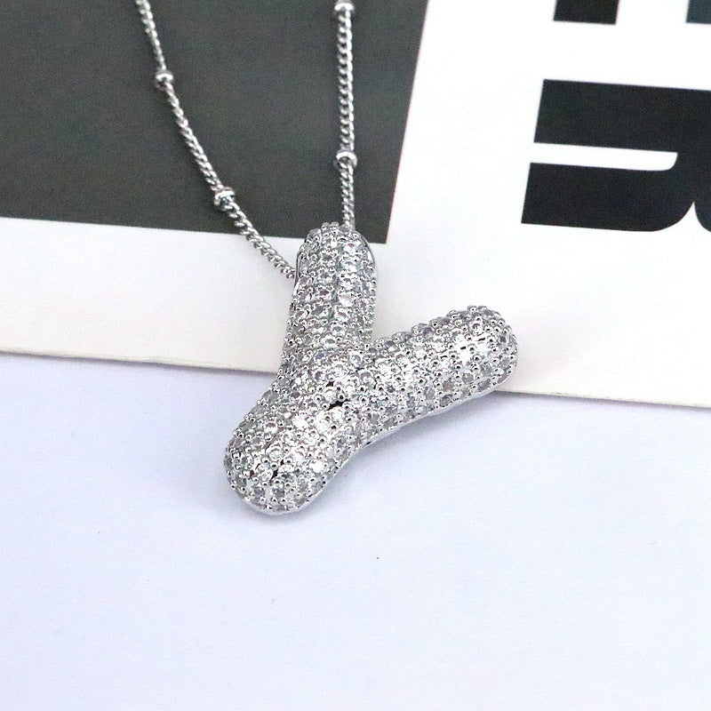 Brass Zircon Bubble Balloon Letter Pendant Necklace For Women 082b2894 6b5e 4920 ae48 9850a57ec31d