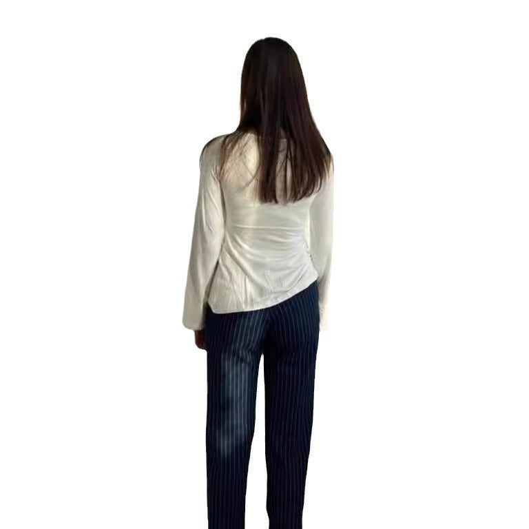 Knitted Stretch Solid Color Pullover Twisted Butterfly Long Sleeve V-neck Top 082e5b95 2544 41bb a372 e413555e07ef