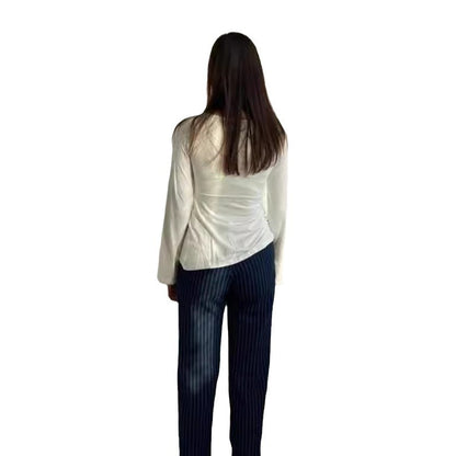 Knitted Stretch Solid Color Pullover Twisted Butterfly Long Sleeve V-neck Top 082e5b95 2544 41bb a372 e413555e07ef