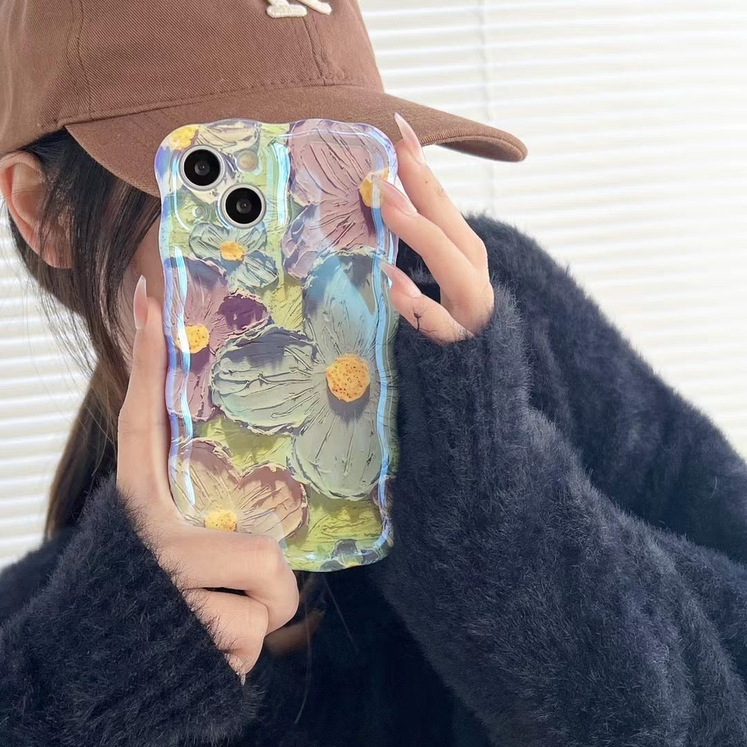 Retro Oil Painting Phone Case Blu-ray Flowers Shockproof Case For Iphone 13 12 13pro 14pro 13 Pro Max Silicone Phone Cover 08