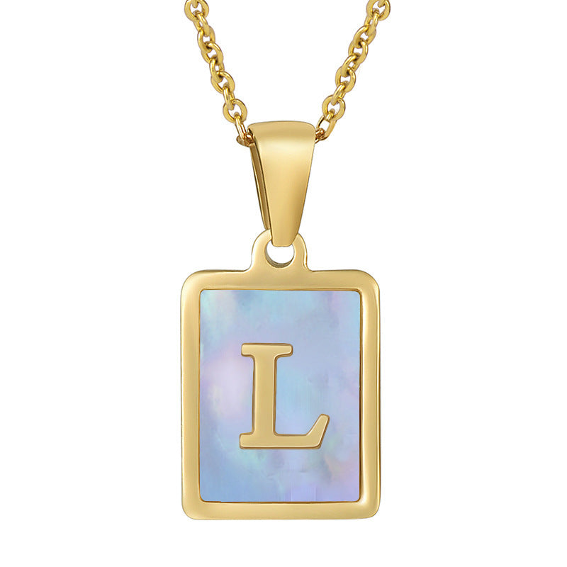 Titanium Steel 26 English Letter Necklace Blue Shell 08889d7e e706 4451 a3fe e4e6aac69f10