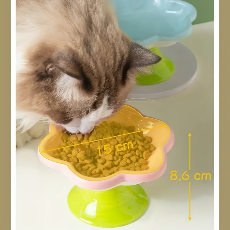 Raised Ceramic Bowl With Cat Flower Design Raised Cat Food Bowl Water Plate Snack Plate With Neck Protection Support 088994d1