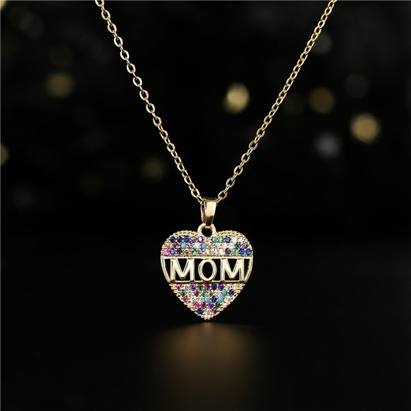 Mothers Day Gift Peach Heart MOM Pendant Necklace Copper 08ac1c6a 144d 4fcd b107 6b554488e975