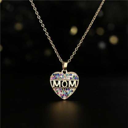Mothers Day Gift Peach Heart MOM Pendant Necklace Copper 08ac1c6a 144d 4fcd b107 6b554488e975